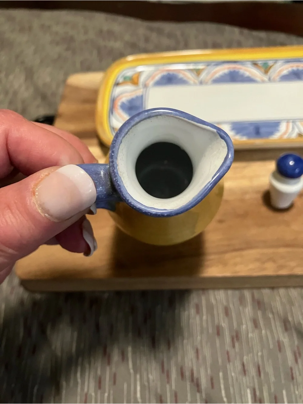 Hand-Painted Ceramic Rectangular Tray and Cruet